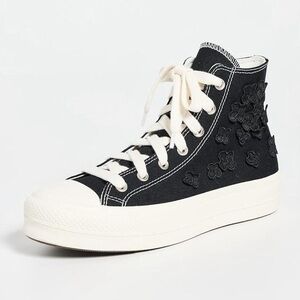 Converse Black High-Top Canvas Sneaker with Floral Appliqué